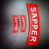 3D Sapper Tab display pieces in multiple sizes, showcasing the iconic Sapper design for combat engineers.