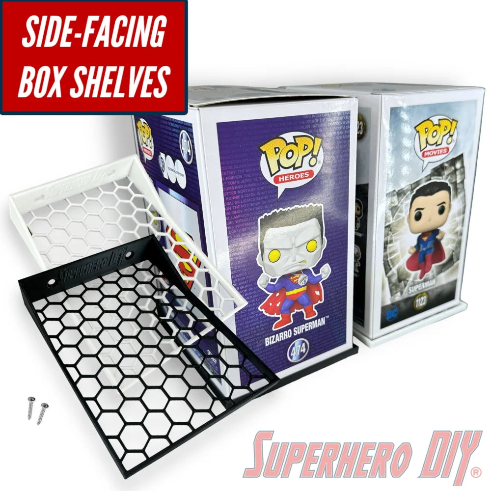 Side-Facing Funko Pop Box Floating Shelves | Wall Mount fits Funko Pop Box Only, Soft Cases or Hard Protectors - Superhero DIY