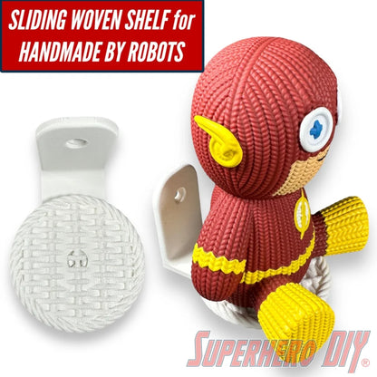 Check out the Sliding Woven Shelf for Handmade by Robots Vinyl Figure | Floating Shelf with Knit/Woven Design from Superhero DIY! The perfect solution for only $4.99