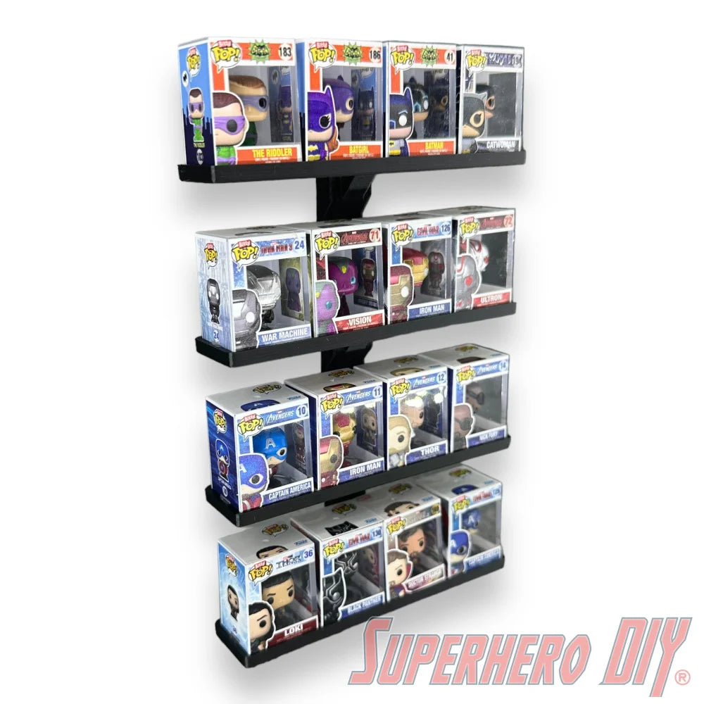 Check out the STACKABLE Floating Shelf for Bitty Pop Boxes | Fits your whole set of Bitty Pops | Includes Command Strip from Superhero DIY! The perfect solution for only $2.49