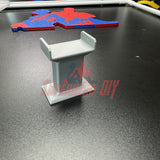 Gray toy train track support riser for wooden train sets, compatible with BRIO and Thomas tracks
