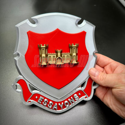 Engineer Regimental Crest – Multiple Sizes Available for Shadow Box or Wall Display with castle design and Essayons scroll.