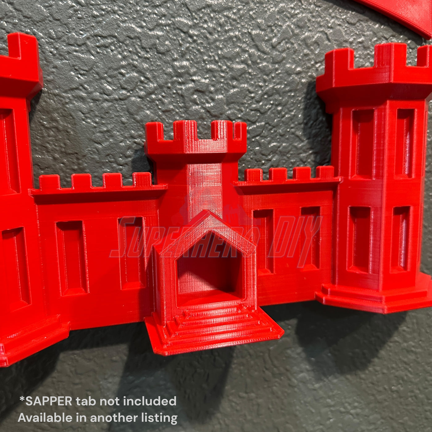 Wall-mountable Army Engineer Castle display in vibrant red with easy wall-mounting features; SAPPER tab not included.