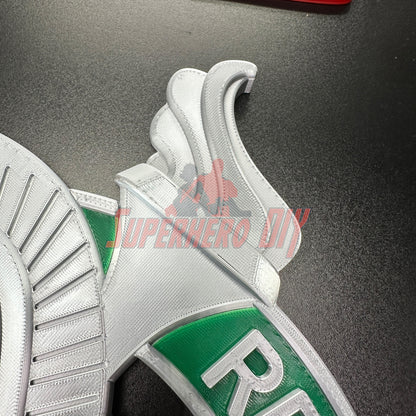 Detailed view of Army Recruiter badge insignia with raised eagle, torch, and stars on a wall display