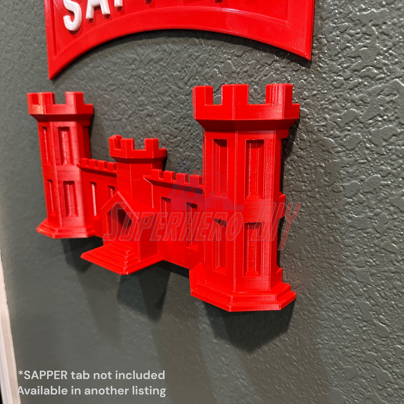Wall-mountable Army Engineer Castle display in vibrant red, perfect for a memorabilia wall or shadow box.
