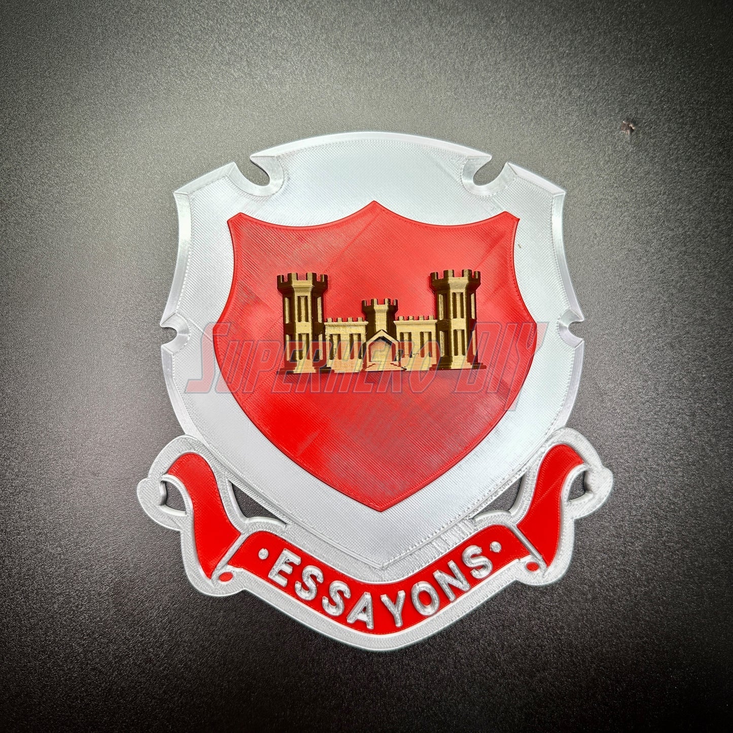 Engineer Regimental Crest – Multiple Sizes Available for Shadow Box or Wall Display with castle design and Essayons scroll.