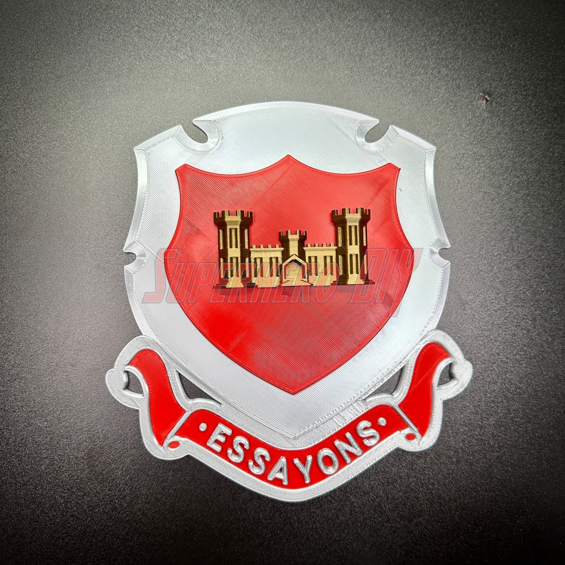 Engineer Regimental Crest – Multiple Sizes Available for Shadow Box or Wall Display with castle design and Essayons scroll.