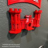Wall-mountable Army Engineer Castle in red for memorabilia display.