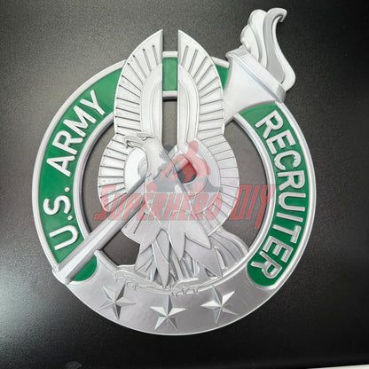 Army recruiter badge insignia with eagle, torch, stars. Official emblem design for wall display. Ideal for service display or gift.