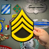 Army enlisted rank insignia in yellow and black, sized for a shadow box or a wall display