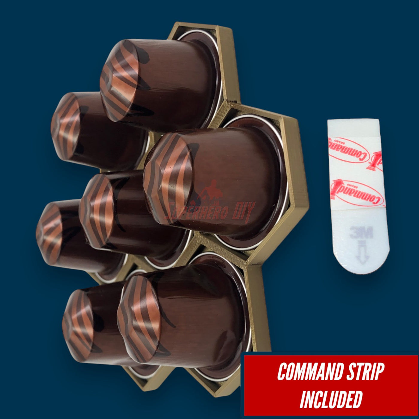 Honeycomb wall mount for original nespresso coffee pod organizer with command strip included.