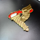 Army Pathfinder Badge displayed with winged torch design, showcasing red and gold finishes.