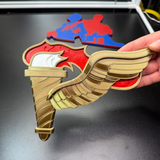 Army Pathfinder Badge display insignia featuring winged torch design in multiple finishes.