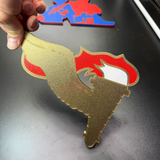 Army Pathfinder Badge display insignia with winged torch design, showcasing gold and red colors.