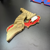 Army Pathfinder Badge display insignia with winged torch design in gold and red colors.
