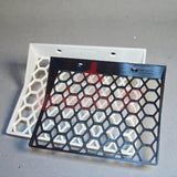 Hexagon Funko Pop display shelves with honeycomb design for wall-mounted use, fits soft or hard protectors.