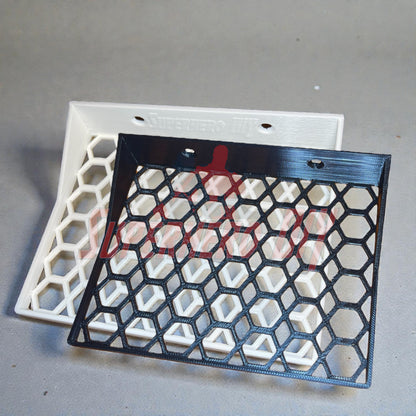 Hexagon Funko Pop display shelves with honeycomb design for wall-mounted use, fits soft or hard protectors.