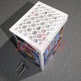 Hexagon Funko Pop display shelves with honeycomb design, showcasing box with screws on gray background
