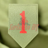 1st Infantry Division display insignia, Big Red One patch in red on textured background, perfect for military tribute or collection