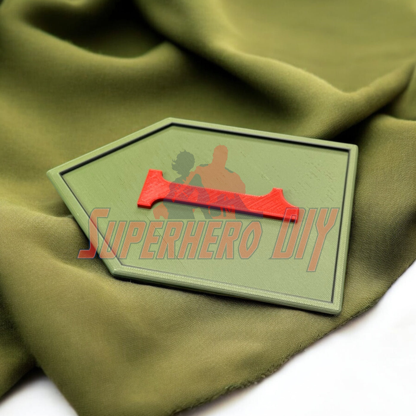 1st Infantry Division display insignia 3D-printed patch on green fabric. Big Red One emblem in multiple sizes.