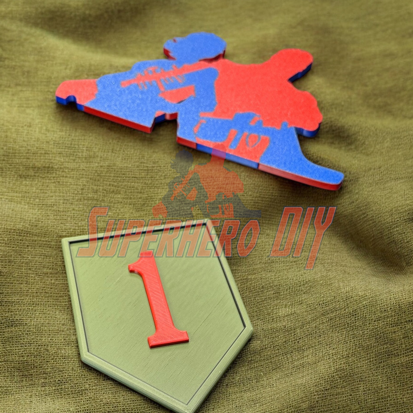 1st Infantry Division display insignia with Big Red One patch on fabric
