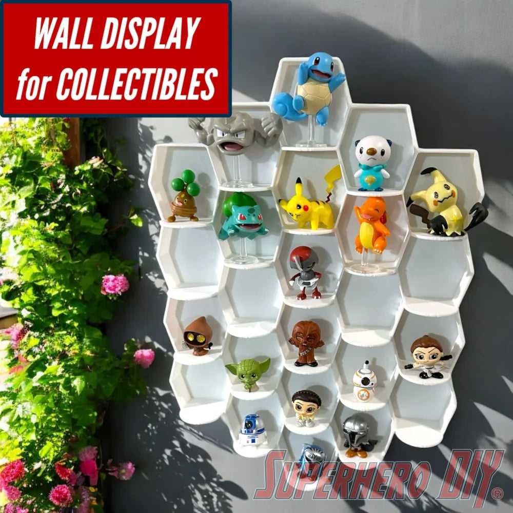 Tall Hexagon Wall Display for up to 24 Small Collectibles | Funko Advent Calendar, Disney Doorables, etc! - Superhero DIY