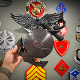 USMC Eagle, Globe, and Anchor insignia wall display, eagle with wings spread over the globe