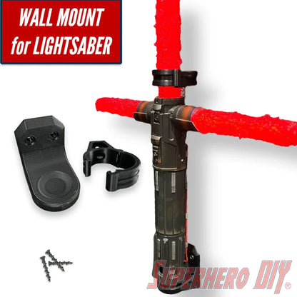 Check out the Vertical Wall Mount for Lightsabers from Superhero DIY! The perfect solution for only $10.99