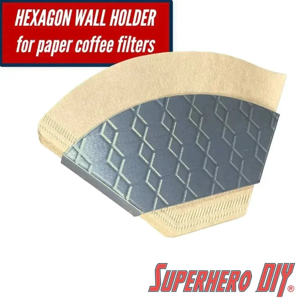 Check out the Wall Mount Filter Holder for Pour Over Coffee Filters | Inside Shelf Filter Storage for Paper Coffee Filters | Command strip included from Superhero DIY! The perfect solution for only $8.81