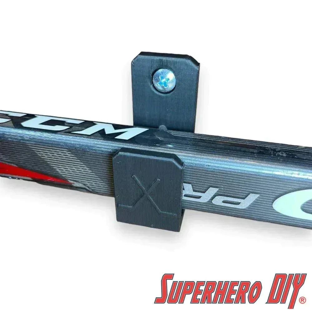 Wall Mount Hockey Stick Hanger | Mount your stick on the wall | Horizontal Ice Hockey Stick Hanger | Comes with screws or Command strips! - SuperheroDIY