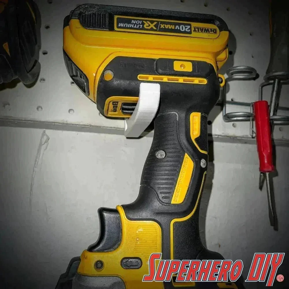 Wall Mount Hook for DeWALT 20v XR Drill or Impact Driver | Mount your DeWALT tool for better organization - Superhero DIY