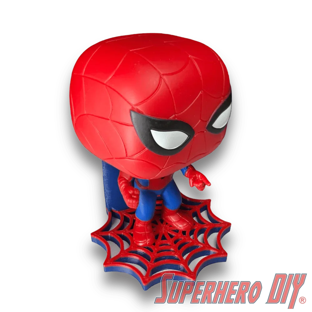 Check out the Web Shelf for Pop Vinyl Figures | Looks like Spidey's web in red and white! | Comes with command strip from Superhero DIY! The perfect solution for only $3.95