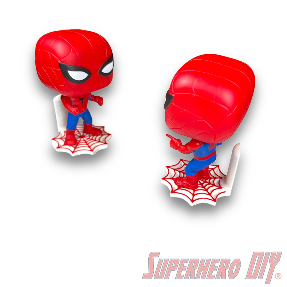 Check out the Web Shelf for Pop Vinyl Figures | Looks like Spidey's web in red and white! | Comes with command strip from Superhero DIY! The perfect solution for only $3.95